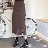 Skirts Women Korean Style Solid Ladies Design Temperament Autumn Feminino Side-slit All-match Leisure New College