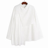 Women Black Irregular Pleated Big Size Blouse New Lapel Long Sleeve Loose Fit Shirt Fashion Spring Autumn 2023