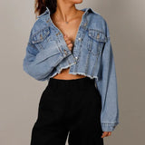 Jacket Women 85% Cotton Candy Color Cropped Denim Jacket Female Long Sleeve Loose 2022 Fashion Casual Spring Ladies