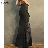 Dark Academic Midi Skirts Women Y2K Harajuku Dragon Print Grunge Fairycore Skirt Gothic Bnadage High Waist Black