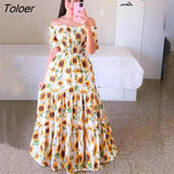 Women's Rainbow Long Dress Fashion Sexy Off Shoulder A-line Printed Maxi Dresses Boho Retro Party Evening Vestidos