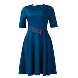 Women's Dress 2025 New Fashion Short-Sleeved Solid Color High Waist Swing African