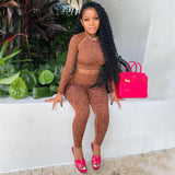 Summer Print Long Sleeves Slim Navel Top Leggings Set Bodycon Sexy Party Elegant Club Y2K Robe