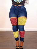 Print Patch Ripped High Waist Tight