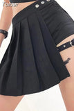 Gothic Sexy Pleated Mini Skirts Women Punk Grunge Black Patchwork Leg Ring Mall Goth Skirt Shorts Summer