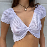Summer New Women's Sexy Hot Chick Knitted Short Sleeve Wrapped Breast Small Waist Coat Outside The