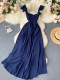 Sexy High Waist Slash Neck Women Long Dress Elegant Big Swing A-line Vestidos Verano Vintage Green/Red Party Robe For