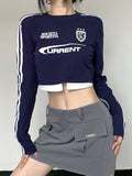 Graphic T Shirts Women Acubi Fashion Crop Top Y2k Kpop Casual Print Long Sleeve T-shirts Patchwork Streetwear
