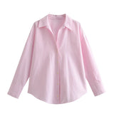 New Women's Simple Fashion Casual Loose Collar Single Buckle Long-Sleeved Shirt
