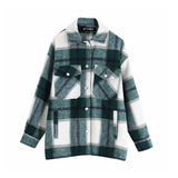Stylish Pockets Oversized Plaid Jacket Coat Women Fashion Lapel Collar Long Sleeve Loose Outerwear Chic