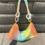 Rhinestones Evening Bag Silver Shiny Crystal Dinner Party Wedding Handbag Luxury Shoulder Bags Women's Clutch