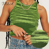 2021 Knit Crop Top Women Sleeveless Y2K Basic T Shirts Casual Summer Off Shoulder Blue O Neck Tank Top Vintage