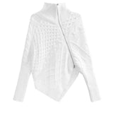 Zipper Big Size Irregular Knitting Sweater Turtleneck Long Sleeve Women Pullovers New Fashion Autumn Winter 2023