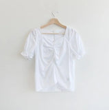 New Girls Summer Blouse Women Shirt White Short Sleeves Tops High Waist Bud Silk Embroidery A Line Skirts Two Piece