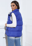 Casual Blue Turndown Collar Zipper Sleeveless Padded Vest