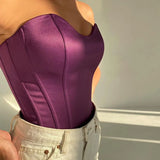 2021 Satin Corset Crop Top Strapless Green Summer Sexy Tube Off Shoulder Party Sleeveless Bustier Tank Tops