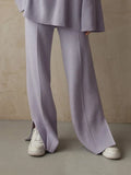 Sweater 2 Piece Set Women Loose O-Neck Knit Pullovers+Wide Legs Pants Sets 2022 Oversized Solid Slit Knitted