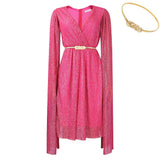 With Belt Women's Summer New Fashion Elegant V-Neck Cape