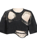 Toloer Fashion Wind Top 2024 New Fashion Round Collar Hole Pin Design Sense Short T-Shirt Women-Outfit