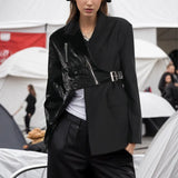 Toloer 2024 New Street Hipster Motorcycle Sense Irregular Suit Jacket Women's Waist Show Thin Suit Jacket-Outfit