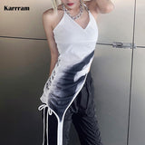 Irregular Halter Tops Women Gothic Long Camisole Grunge Clothes Sexy Vest Y2k Tank Top Punk Dark Academia Streetwear