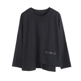 Women Red Irregular Split Joint Big Size T-shirt New Round Neck Long Sleeve Fashion Tide Spring Autumn 2023