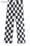 MODA Summer Women Sweet Fashion Check Print Pant Vintage Long Sleeve Back Zipper Female Streewear Pants