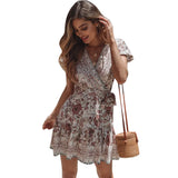 New Summer V-Neck Sexy Bohemian Print Dress Skirt Women's