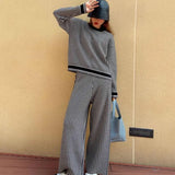 2022 fall two piece set women top and pants Tracksuit Autumn Knitted Sweater wide leg pants Suits Casual