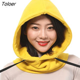 Winter Thick Hat Warm Thick Ear Neck Protection Beanies Women Men 2 Layer Hooded Collar Removable Drawstring