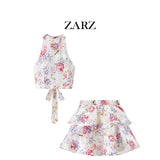 Homemade New Women's Clothing Hang Neck Sleeveless Short Top Short Floral Skirt