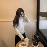 Soft-Gried Milk Fufuv Collar Embroidered Jab Sweater In Autumn And Winter Loose Lazy Knitting