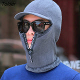 Men Women Winter Knitted Hat With Zipper New Add Fur Lined Warm Brim Winter Hats For Men Keep Face Ear Warm Cap Fashion