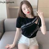 Women T Shirts 2023 Summer Tshirts Irregular Letter Tees Hollow Out Sexy Y2k Tops T-shirt Fashion Korean Clothes for