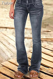 Waist Flared Jeans Women Button Casual Straight Leg Pants New 2023 Summer Pocket Hole Female Loose Office Lady Slim