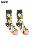 Men Socks Cartoon Cactus Flower Leaf Wood Plant Harajuku Funny Happy Hip Hop Skate Male Cotton Sock Street Style
