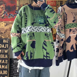 Harajuku Knitted Sweater Men Clothing Winter Pullover Men Sweater Fashion Harajuku Clothes Hip Hop Warm Cartoon Cat