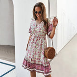 Mini Dresses for Women Party 2021 Summer V-Neck Ruffles Sexy Dress Ladies Short Sleeve Casual Holiday Boho Dress