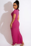 Short Sleeves Ruched Strings Slit Long Party