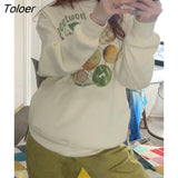 Y2K Preppy Style Graphics Print Sweatshirt Simple Long Sleeve Casual White Pullovers Streetwear Cute Loose