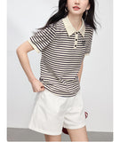 Toloer Striped Embroidery POLO Shirt 2025 Summer New Bing Color Reduction Women's Short-Sleeved