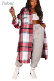 Elegant Fashion Checkered Coat Women Autumn Winter Clothing 2023 Single Breasted Long Flannel Plaid Jacket