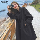 Trench Women High Waist Turn-down Collar Double-breasted Vintage French Style Ladies Spring Fall Overcoat New