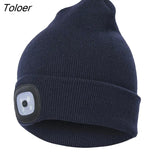 Warm Unisex Hat Winter LED Light Luminous Knitted Outdoor Camping Head Lamp
