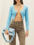 Fashion Women's Knitted Cardigan O-neck Slim Mental Buckle Long Sleeve Solid Color Short Sweater Spring 2023 New