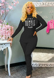 Casual Letter Print High Collar Long Sleeve Top And Stacked Pant Two Piece