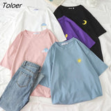 Women Embroidery Printed Kawaii Pink Soft Short Sleeve Tshirt Womens Casual O-Neck Clothes Ulzzang Korean Trendy