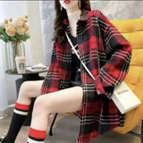 Thick Hair This Plaid Shirt Women Loose Long Autumn And Winter New Hong Kong Taste Shirt Coat