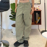 Punk Chain Bandage Wide Leg Pants 90s Baggy Pant Women Oversize Low Rise Y2k Academic Pants Streetwear E-girl