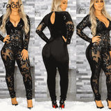 Luxurious Sequin Glittter Jumpsuit Long Sleeve Sheer Mesh Patchwork Elegant Rompers Skinny Bodycon Bosysuit